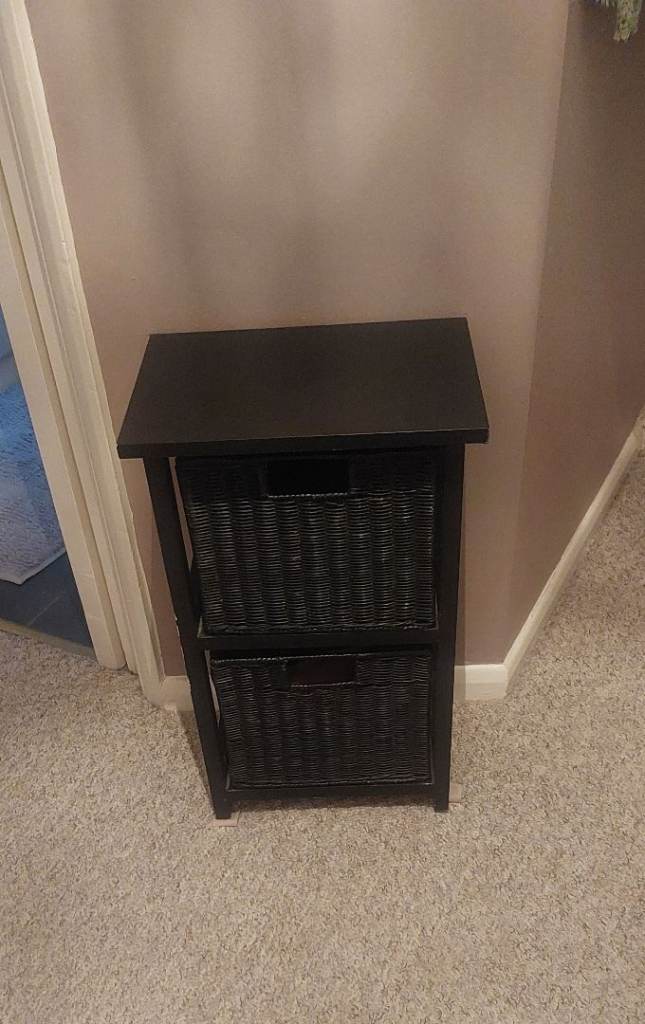 Small black bamboo chest with 2 drawers. 