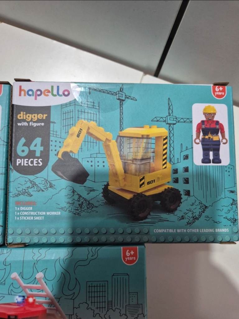 Hapello Building Blocks Set - Police, Digger, Fire Engine