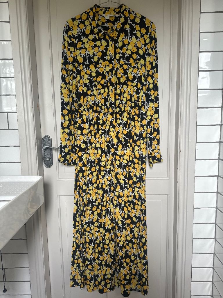 Lovely Floral Midi Dress – Boden -Black and Yellow, Good Condition