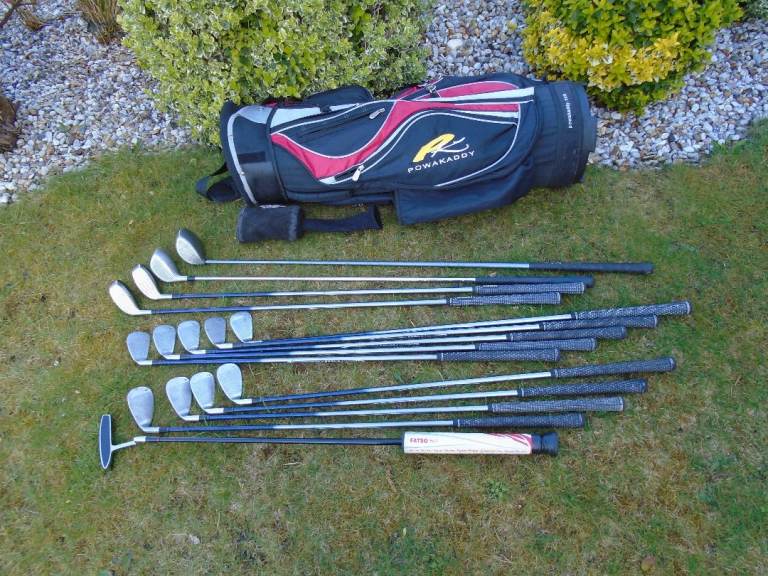 Forgan golf set in powakaddy cart bag, 14 clubs, graphite shafts