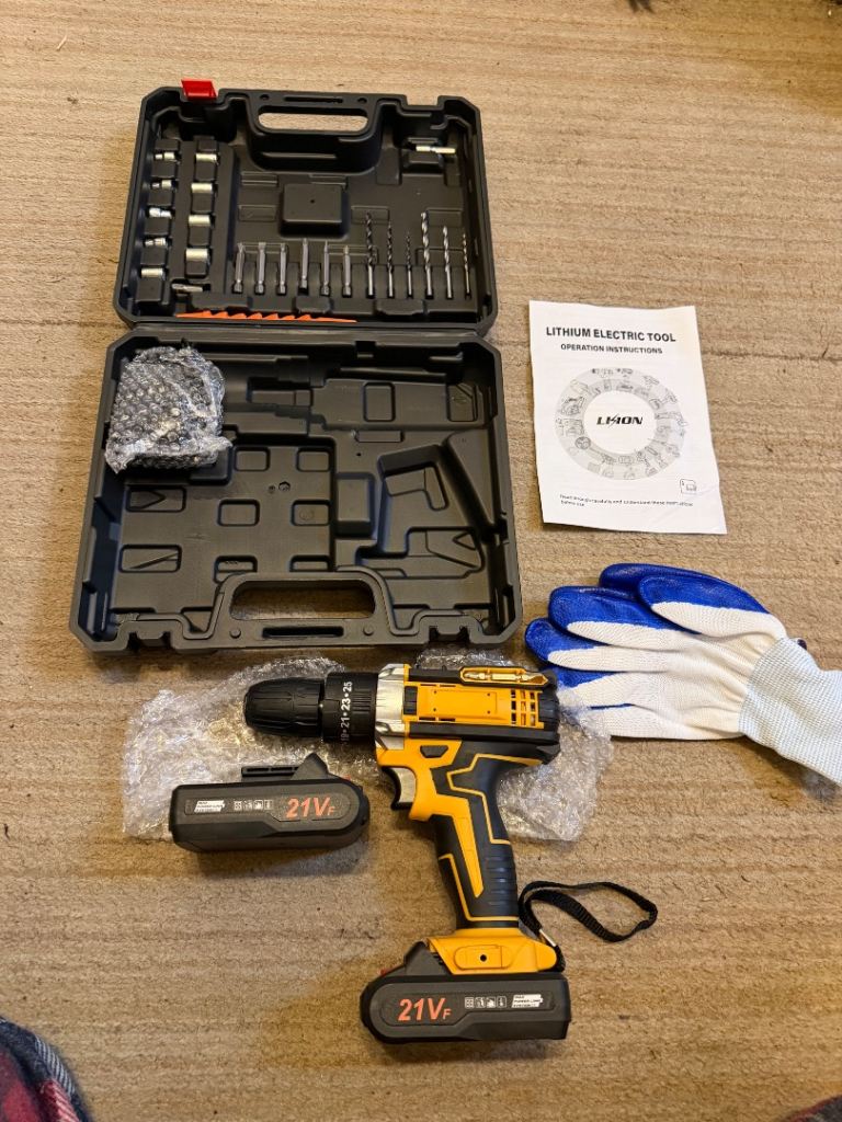 Cordless Drill Set with 21V Batteries and Accessories 