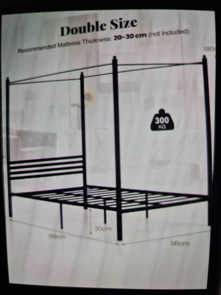 Black Metal Double Bed Frame  with Canopy