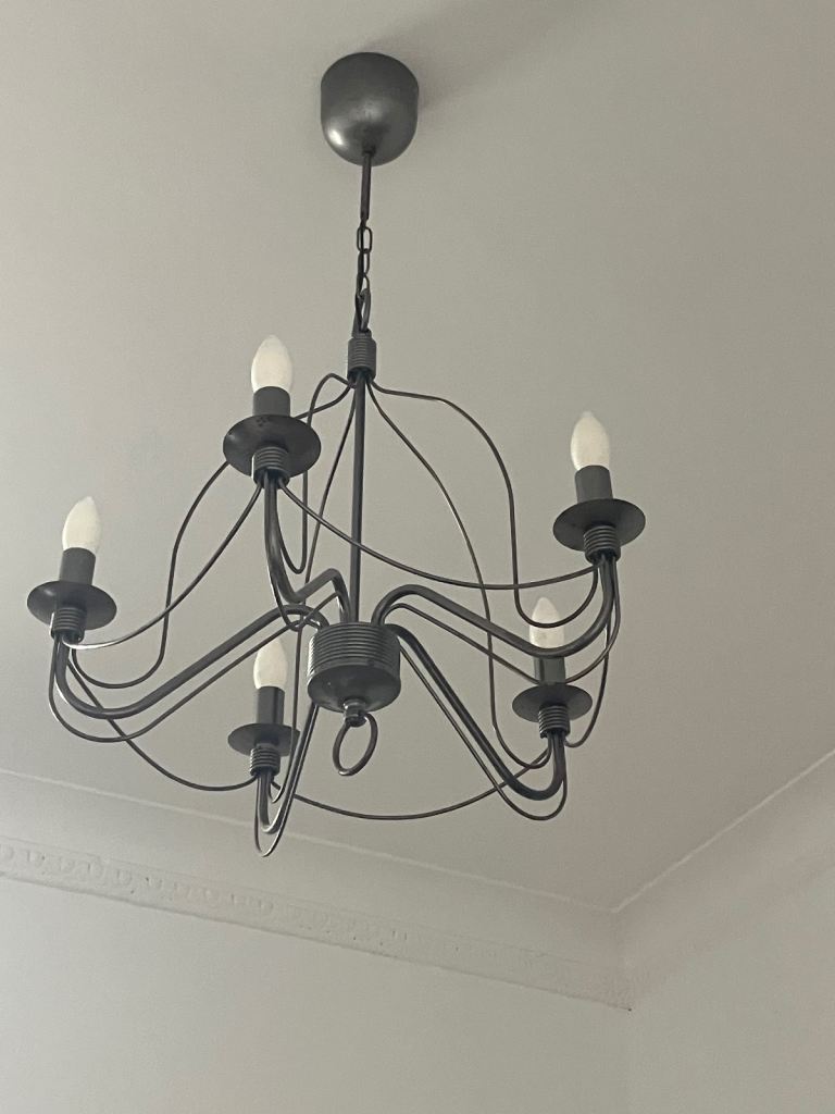 Stylish Grey Metal Chandelier with 5 Lights – Good Condition