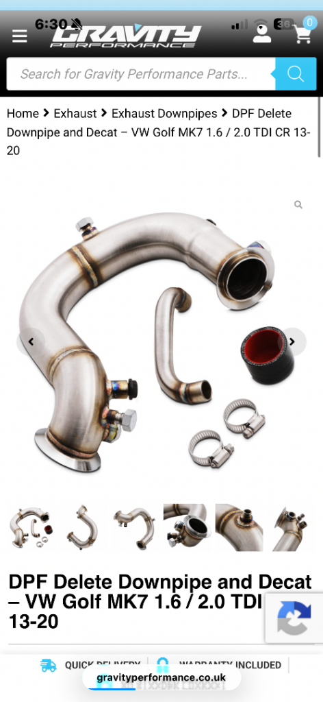 1.6-2.0L DPF delete downpipe for a Golf mk7 diesel (UNOPENED)