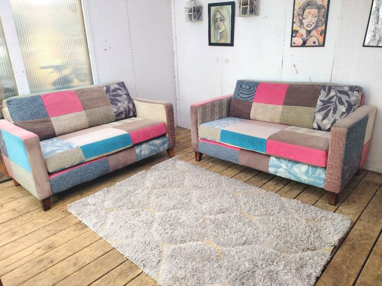 DFS tween 2-seaters sofa set in patchwork-very good condition