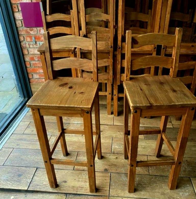 SIXTEEN TALL RUSTIC WOODEN PUB STOOLS: MICROPUB, BISTRO, HOME BAR, MAN OR WOMAN CAVE 