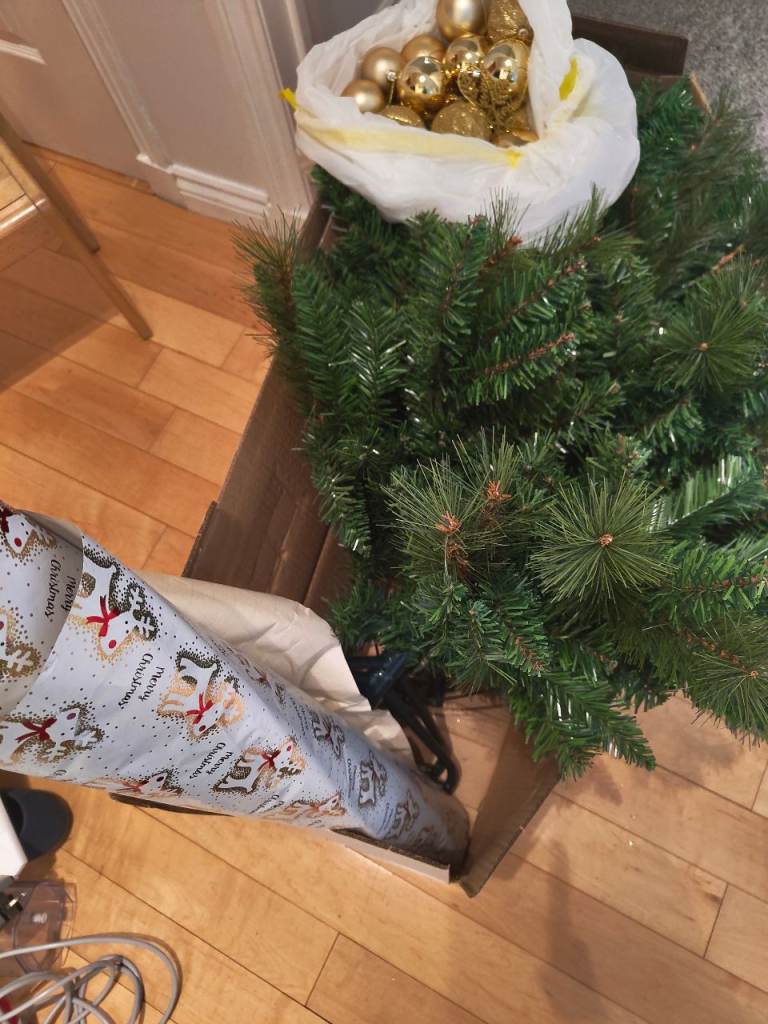 Artificial Christmas Tree with Gold Baubles - Good Condition