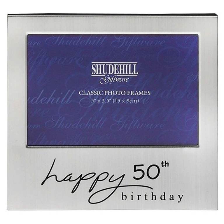 Shudehill "Happy 50th Birthday" Satin Silver Photo Frame  Milestone Age  #72250