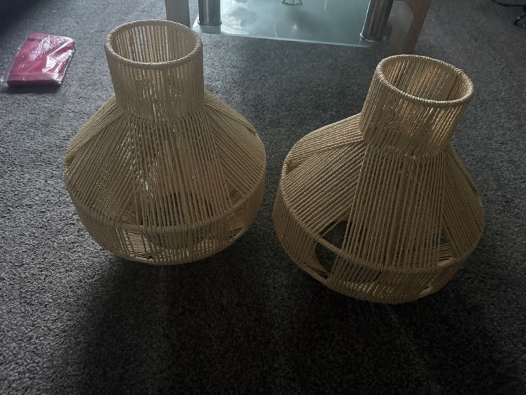 BRAND NEW WITH BOX Pair of Woven Rope Light Shades – Good Condition
