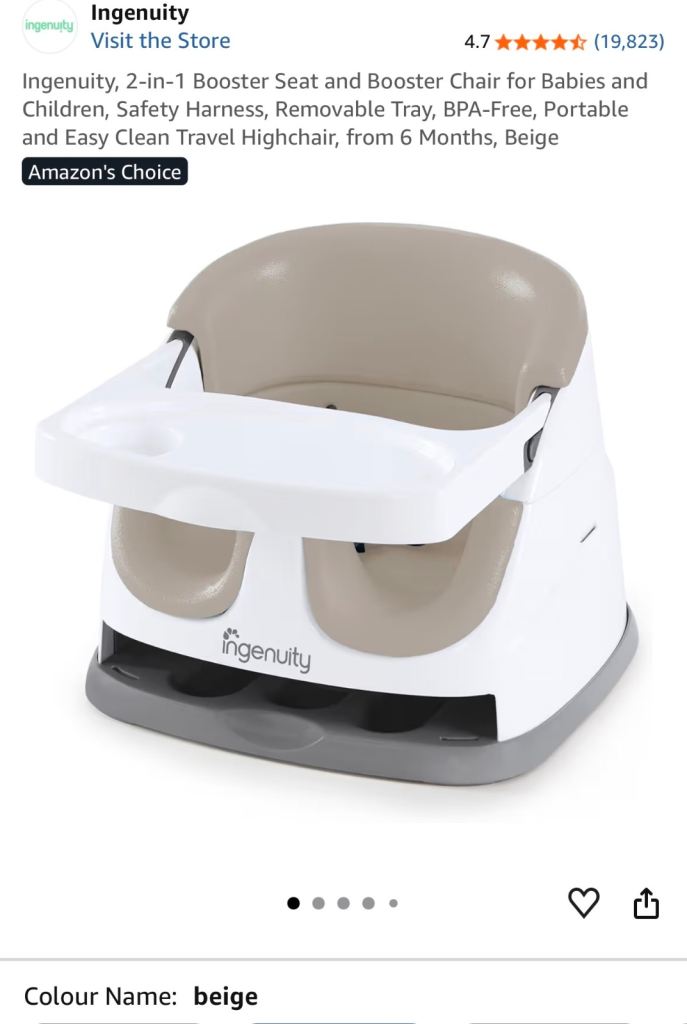 Ingenuity 2-in-1 Booster Seat & Highchair – Beige, Excellent Condition