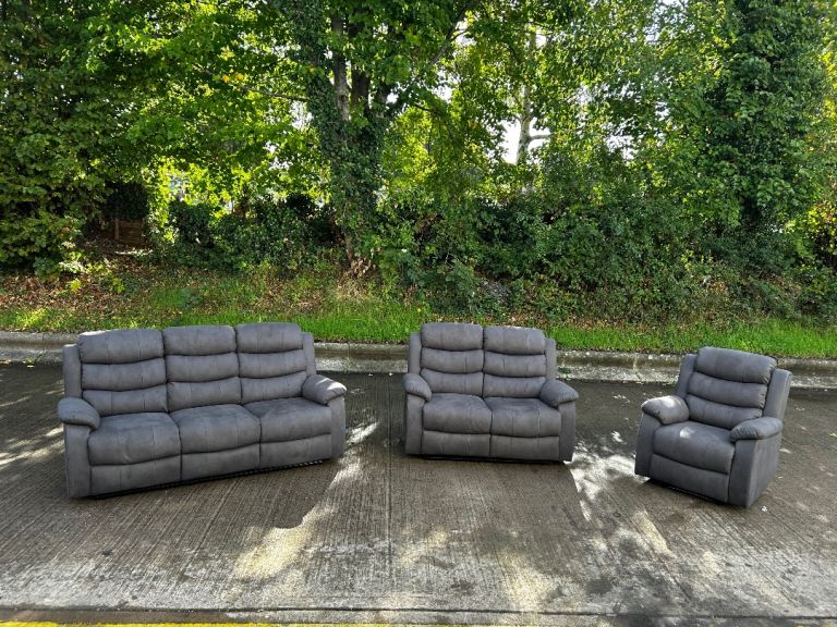 Grey Recliner Sofa Set – 3 Seater, 2 Seater, and Armchair - FREE FAST DELIVERY AVAILABLE 