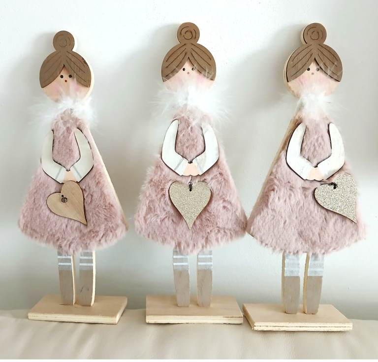 BRAND NEW 3 UNUSUAL WOODEN GIRL ORNAMENTS. PERFECT GIFTS 