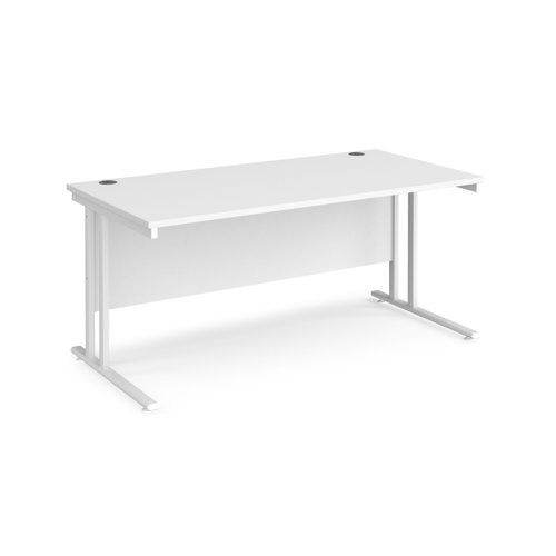 Maestro 25 straight desk 1600mm x 800mm - white cantilever leg frame, white top, COLLECTION ONLY