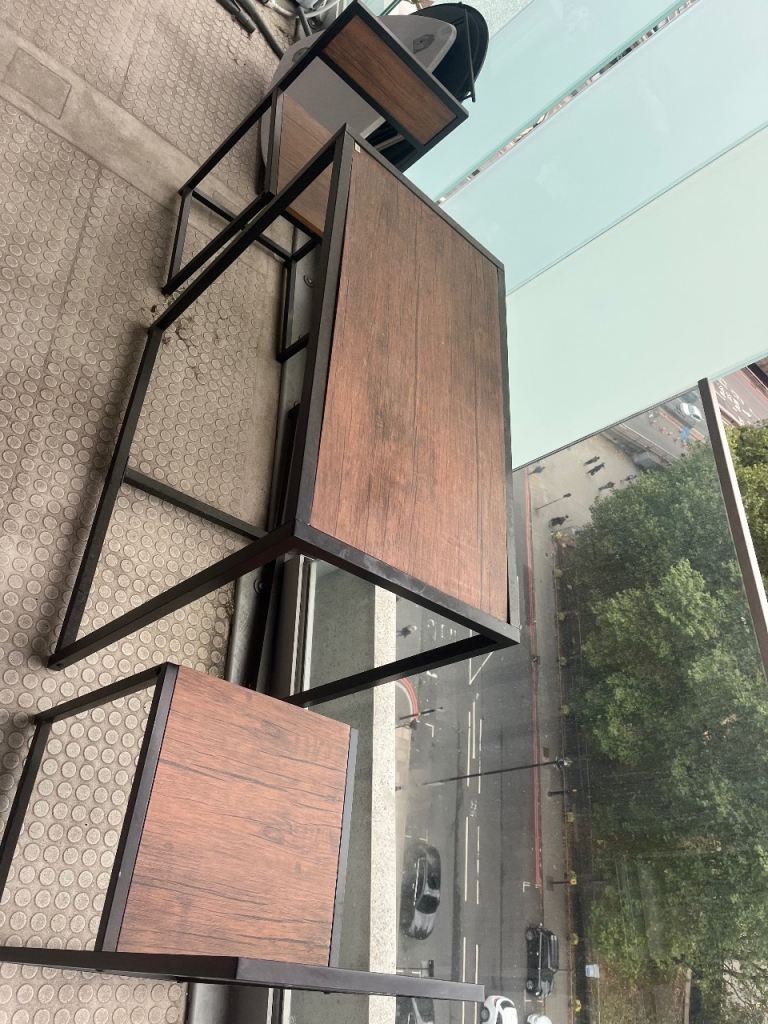 Industrial Style Dining Table and Bench Set - Good Condition