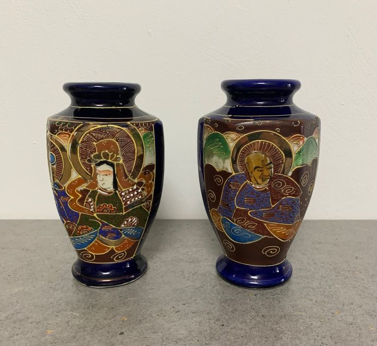 Pair of Vintage Japanese Vases – Hand-Painted, Good Condition