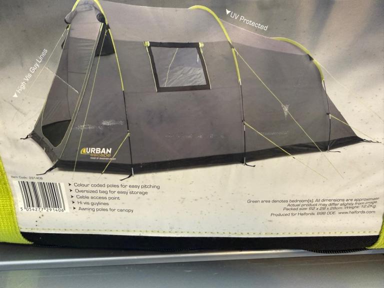 Urban Escape 4-Person Tunnel Tent with Canopy + Extras – Unused