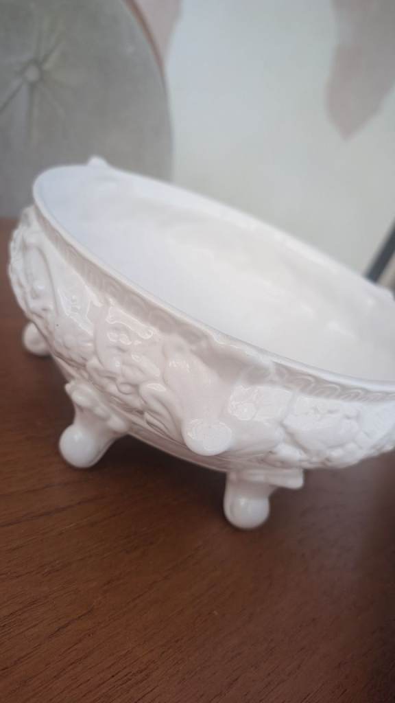 White Ceramic Footed Decorative Bowl – Made in Portugal