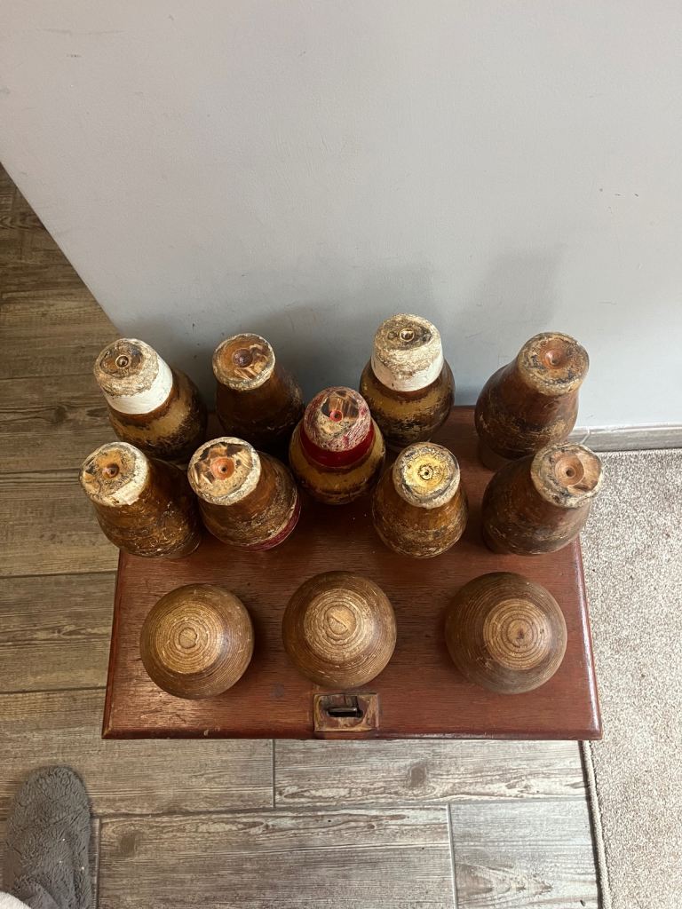 Skittle balls and pins and box