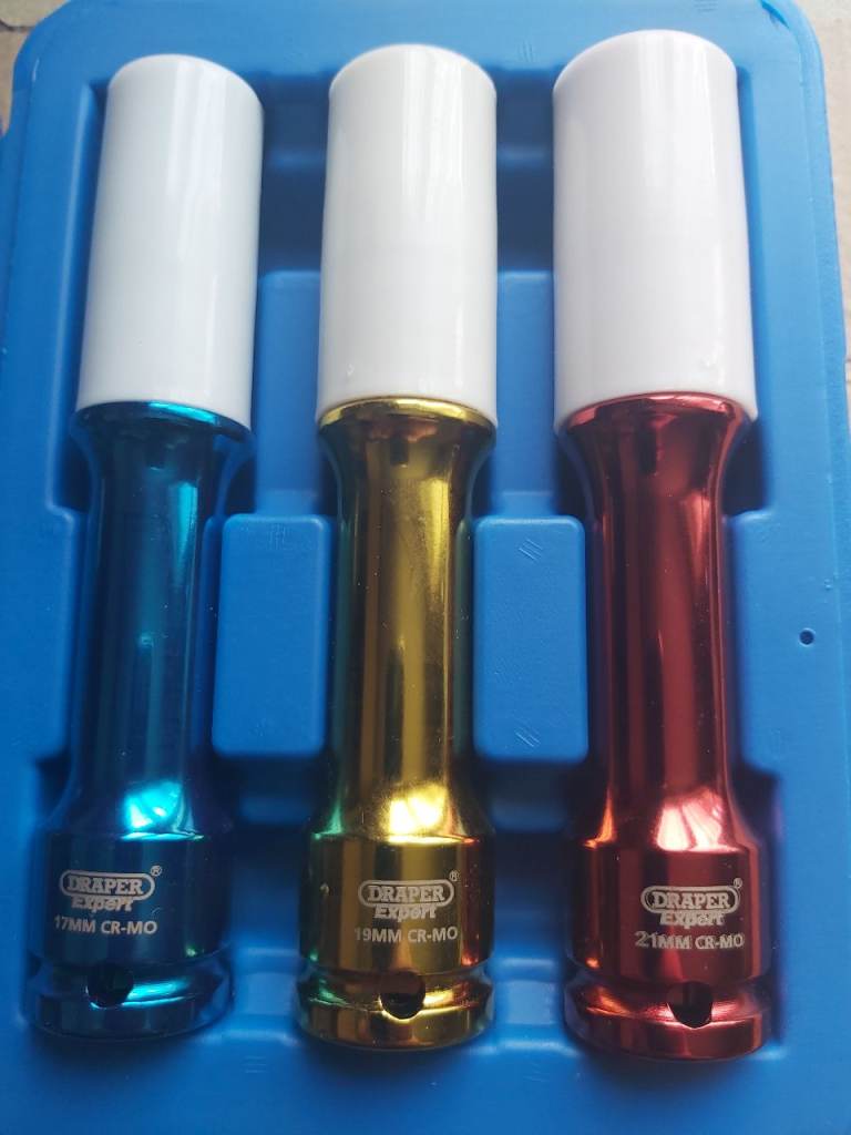 **bnib** draper expert pro torque set of 3 extra long alloy wheel impact sockets