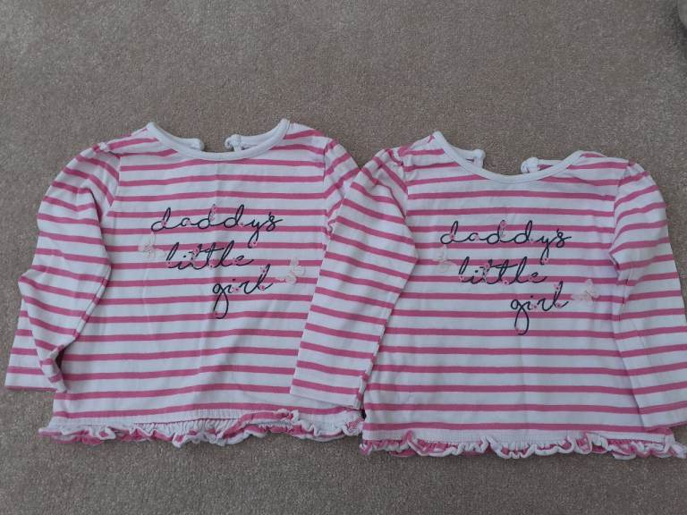 Dunnes. Twin Girl Pink and White Stripe Tops. Age 3-6 months. 