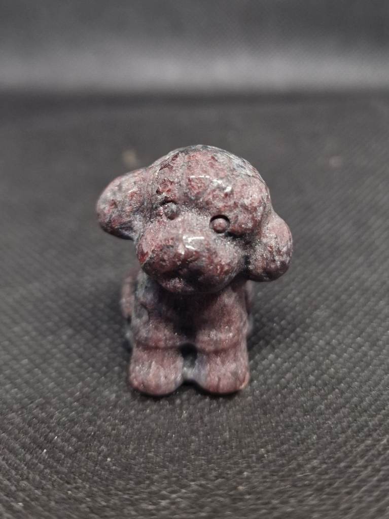 Garnet Carved Poodle Dog Gemstone Crystal Figurine - 4cm Approx