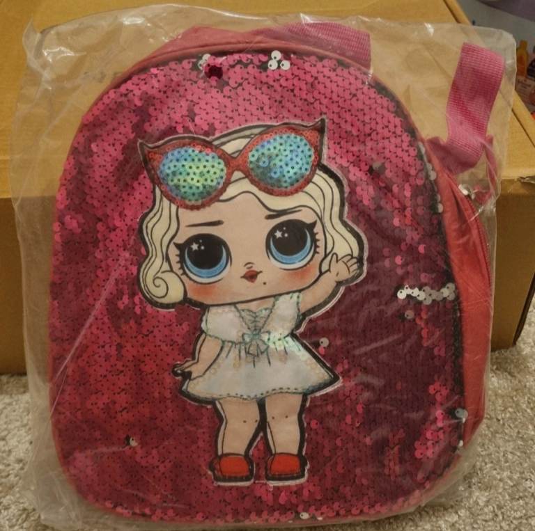 LOL surprise girls doll character backpack bag travel nursery kids gift pink sequins shiny sparkly