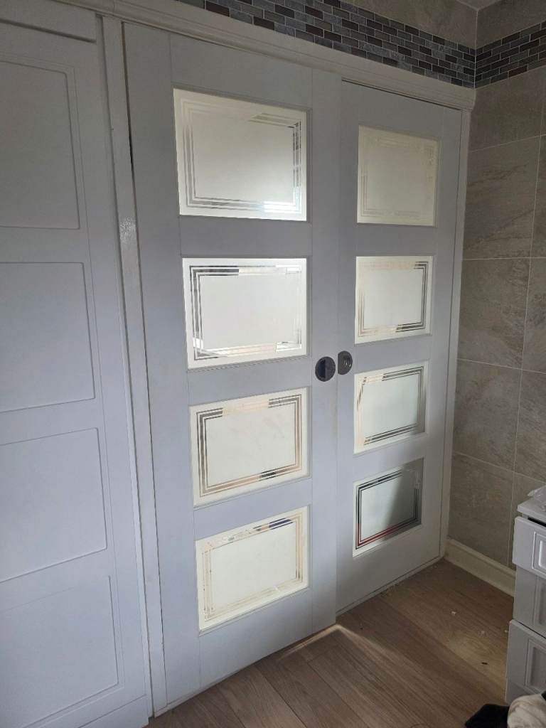 Pair of White Internal Doors with Frosted Glass Panels