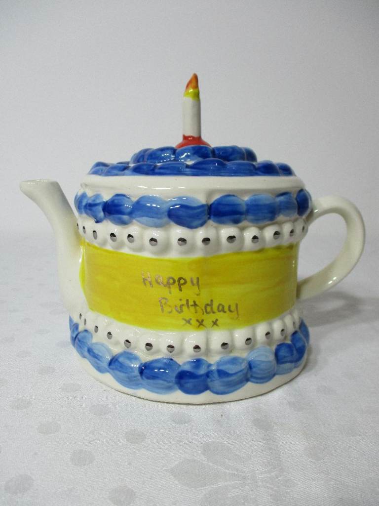 Vintage (1989) Rare, Collectable Tony Carter Blue Birthday Cake Novelty Teapot