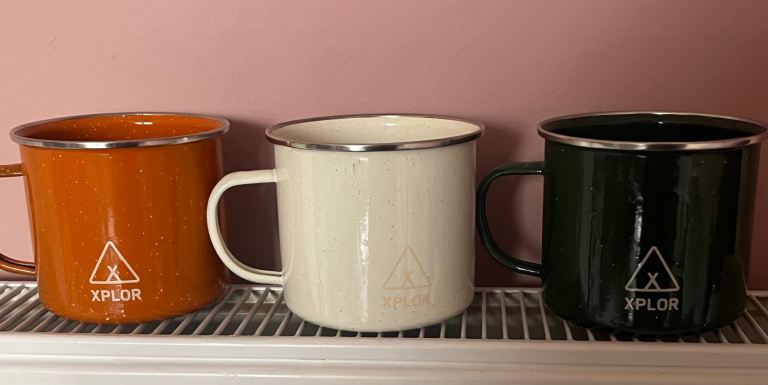 Brand New Enamel Camping Mugs by XPLOR  in the choice of 3 colours