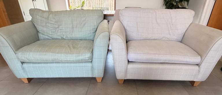 Pair Laura Ashley Snuggle Chairs – Duck Egg and Cream Check