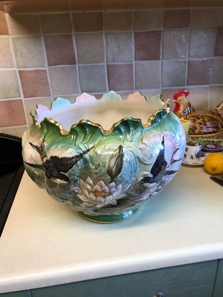 Reduced to £35 vintage large jardiniere 11 inch high (28 cms) 13 inch diameter widest (33 cms0