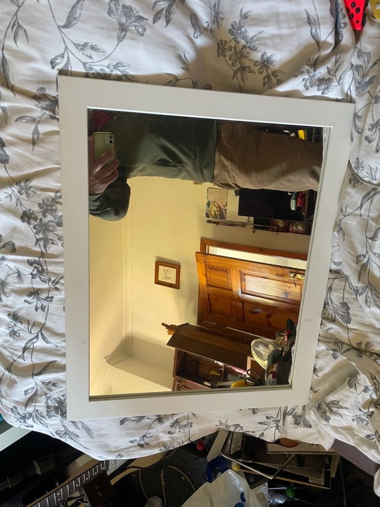 White Wooden Wall Mirror (20" x 24") – Great Condition