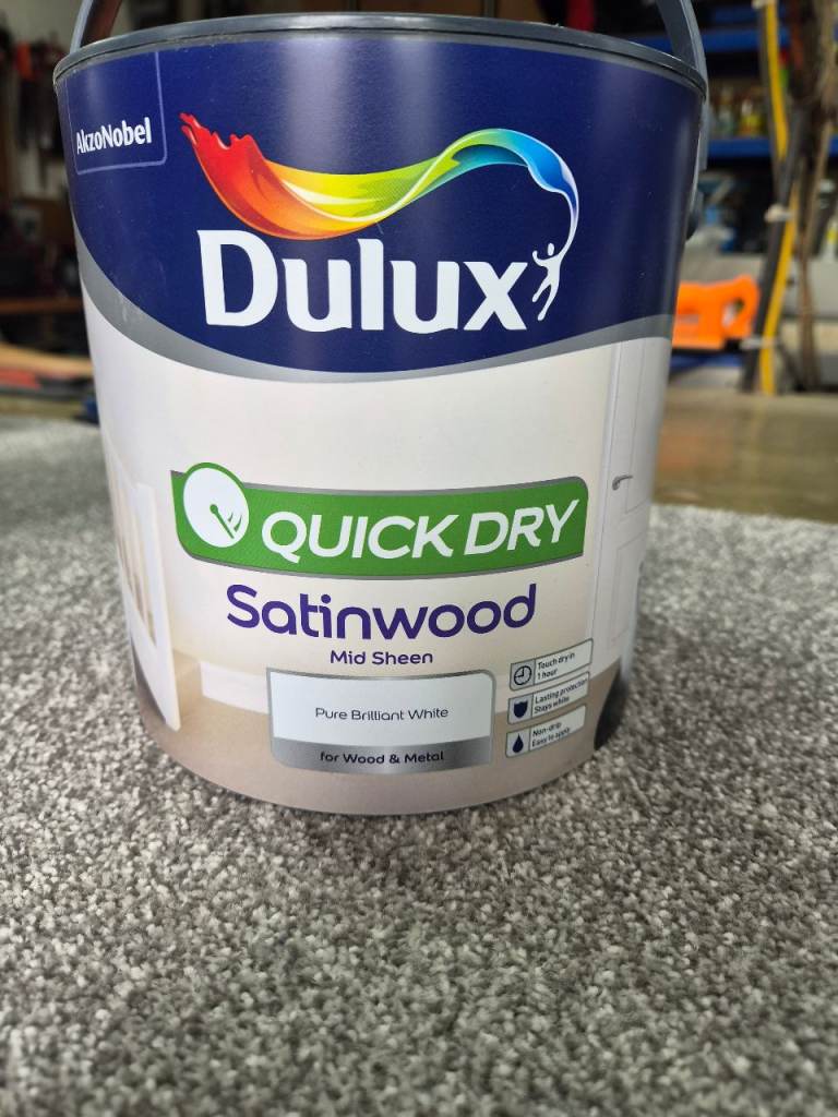 Dulux Quick Dry Satinwood Paint – Pure Brilliant White, Mid Sheen