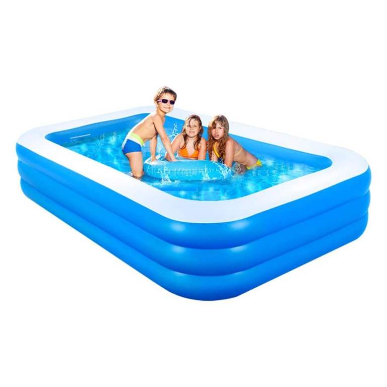 Inflatable Paddling Pool Rectangular 3-Ring Family Centre – 205x125x50cm