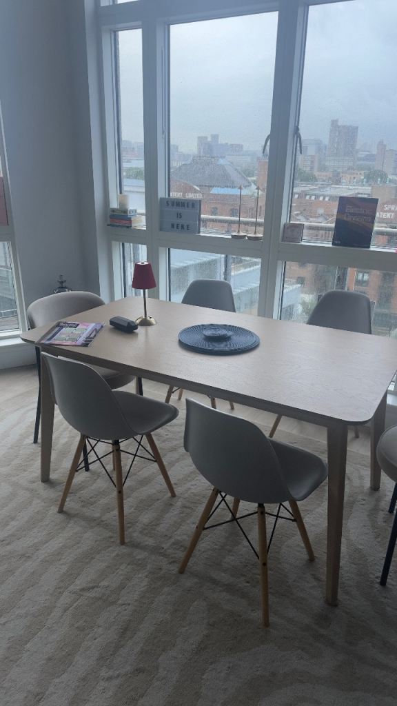 Dining Table with 4 Chairs – Modern Grey and Wood Set
