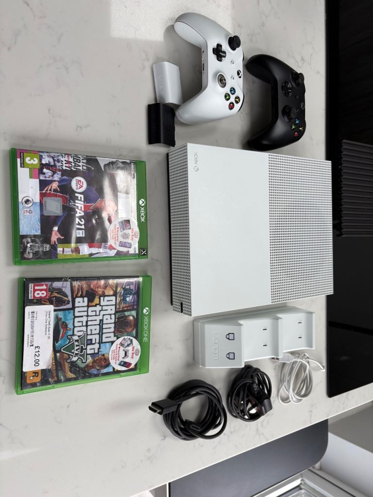 Xbox One S 1TB with 2 Controllers battery packs and Cables