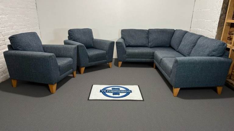 Blue HARVEYS right hand corner sofa with 2 matching arm chairs - Delivery available