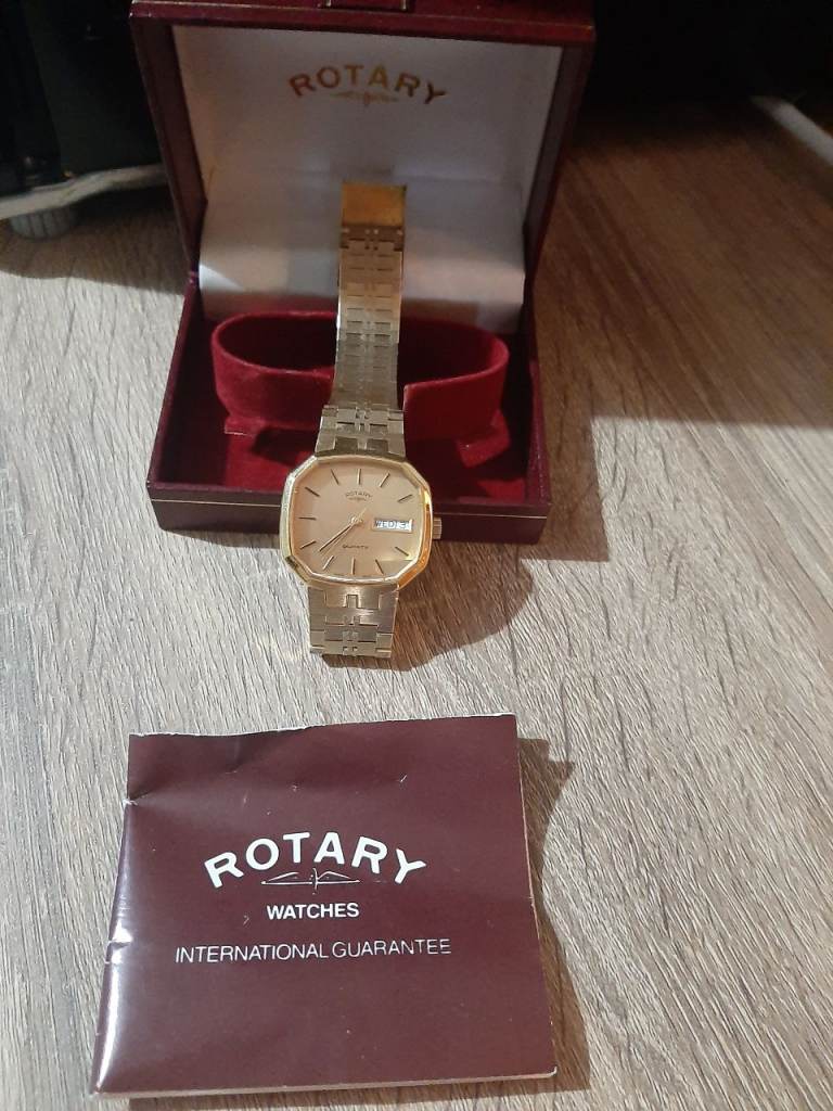 Rotary Gold Tone Watch with Box and Guarantee