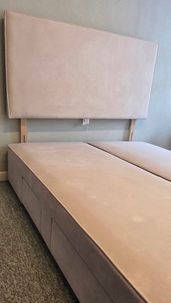 Dunlopillo King Size Divan Bed Base with Headboard & 4 Storage Drawers – Beige