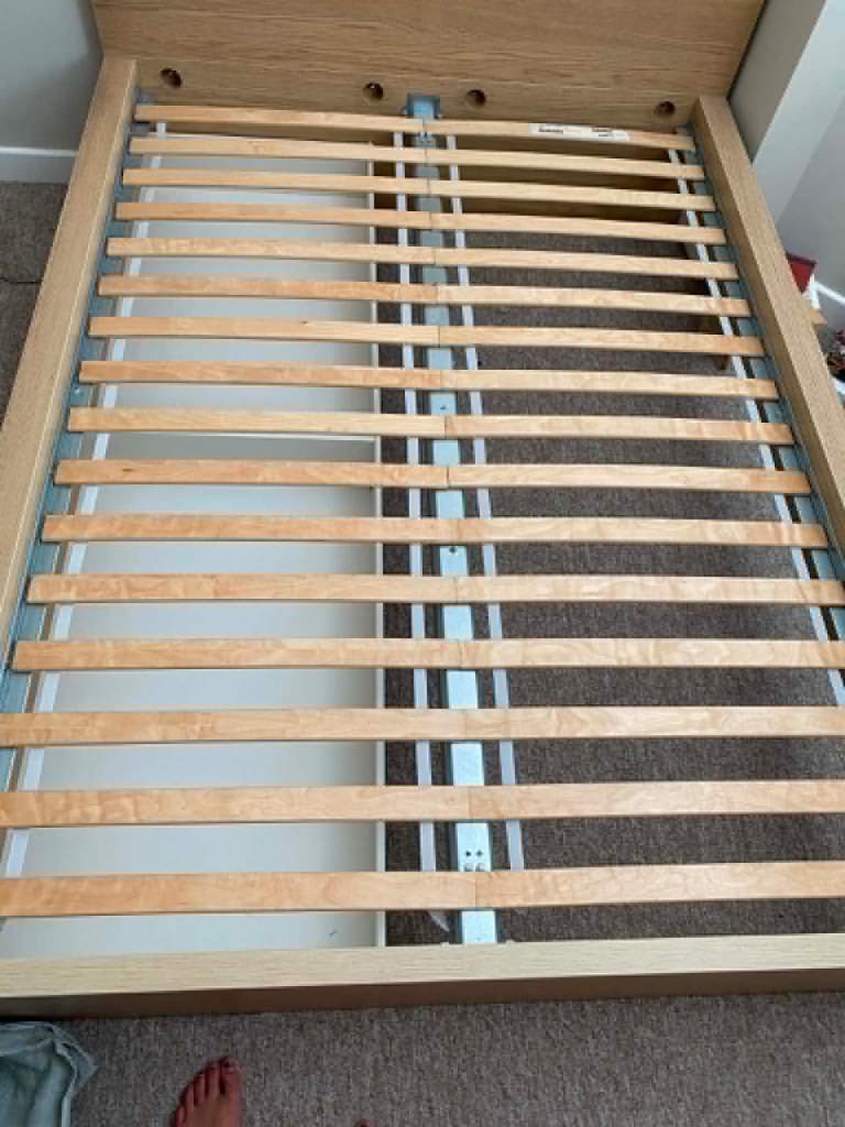 Wooden Double Bed Frame with Slats + two drawers – Good Condition