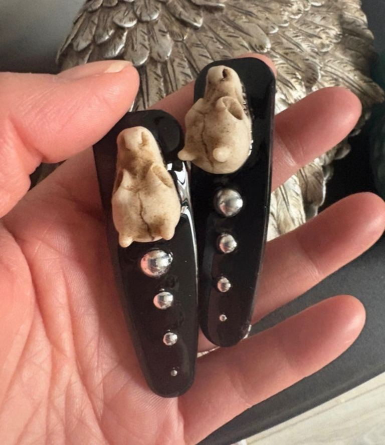 2 gothic dog skull hair clip slides 