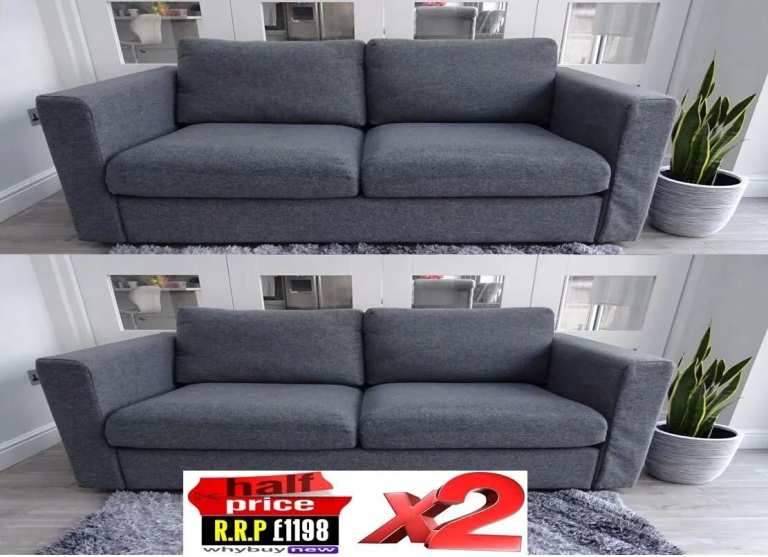 RRP:£1198 2x IKEA VIMLE TWO SEAT GUNNARED GREY FABRIC SOFA SUITE SAME DAY LONDON DELIVERY (DFS)
