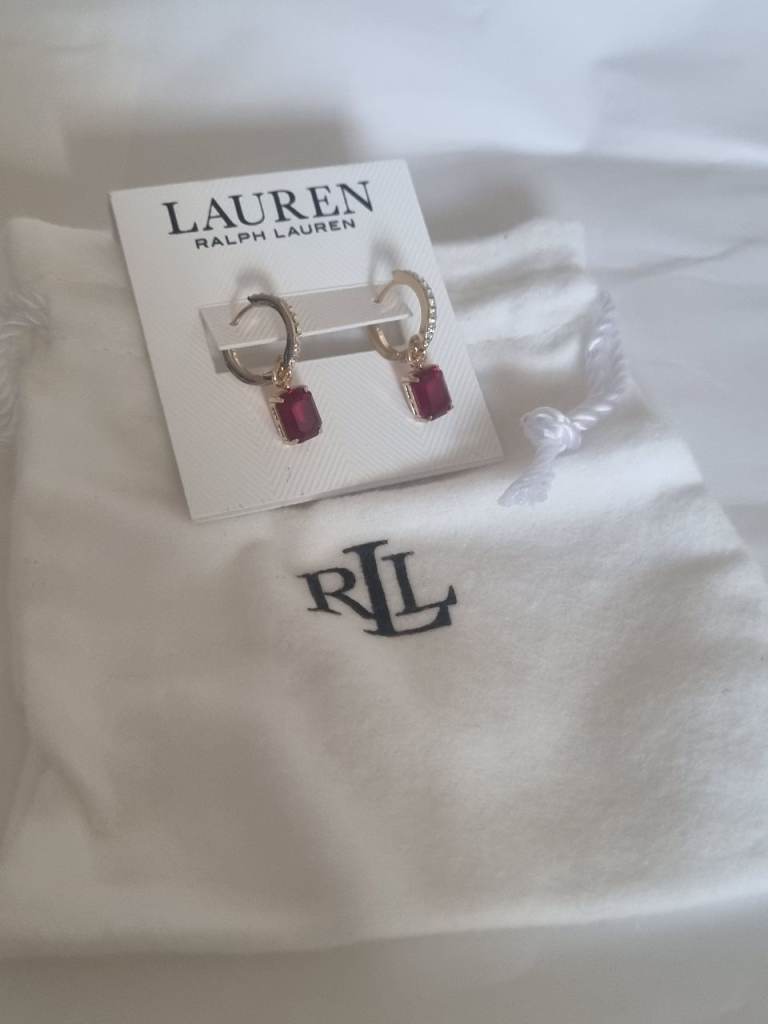New Ralph Lauren Earrings with Red Stones and Gold Tone
