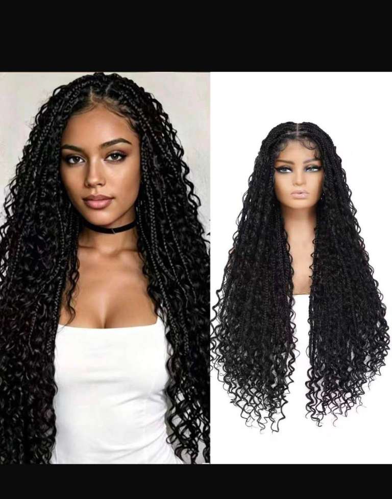 Bohemian Knotless Braided Wig – Long Black Curly Hair