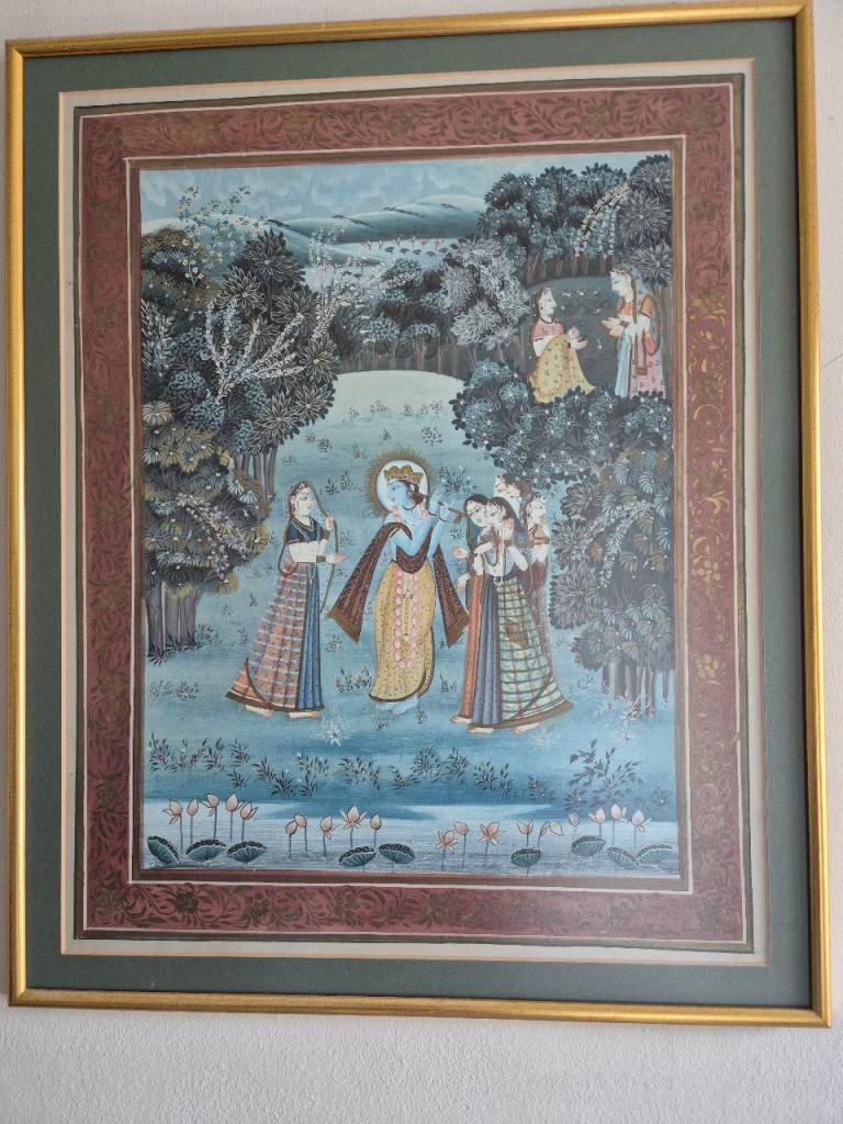 Beautiful Framed Indian Silk Painting - Multicoloured, Nearly New