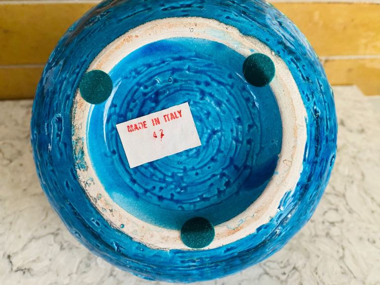 Bitossi Rimini Blue Ball Globe Round Vase Vintage Aldo Londi Italy Mid Century 