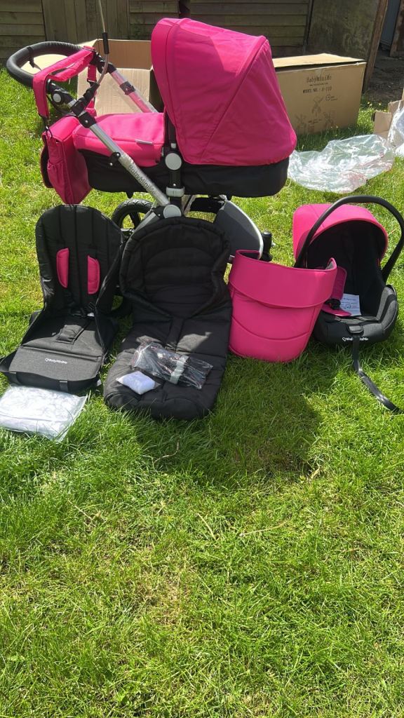 Pink Baby Pram Travel System with Car Seat – Good Condition