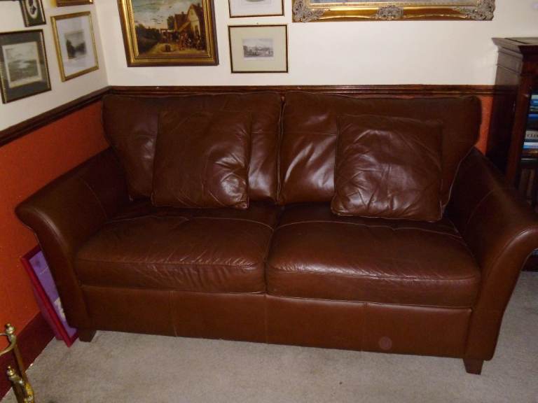 Brown Leather Two-Seater Sofa purchased from Next– Good Condition