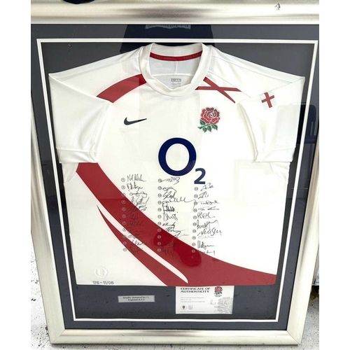 Vintage Framed and Signed England Rugby jersey with C.O.A - Nice Heavy Frame