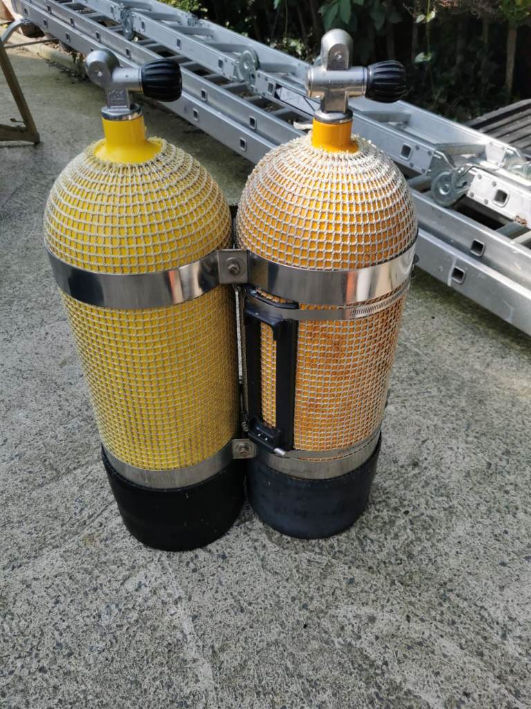 Twin Scuba Diving Tanks - Yellow, Good Condition
